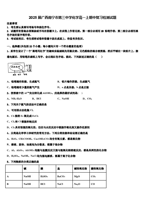 2025届广西南宁市第三中学化学高一上期中复习检测试题含解析