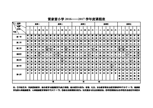 2016--2017学年度课程表