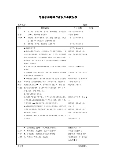 外科手消毒操作流程及考核标准