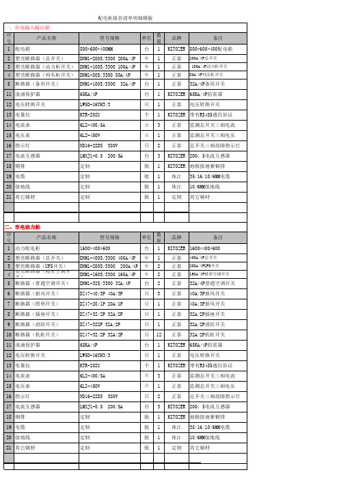 机房配电柜报价清单明细