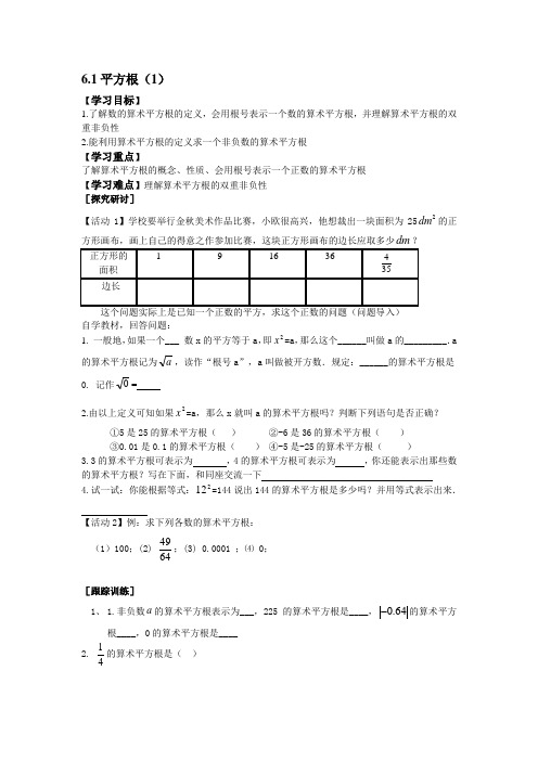 人教版数学七年级下册《6.1 平方根》学案