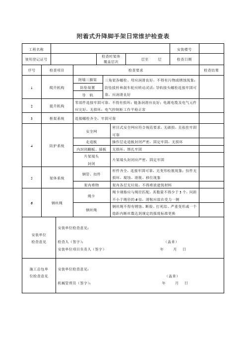 附着式升降脚手架日常维护检查表