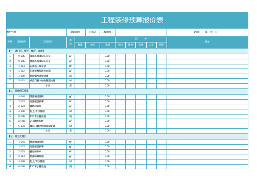 超详细工程装修预算报价表EXCEl模板(完整版)