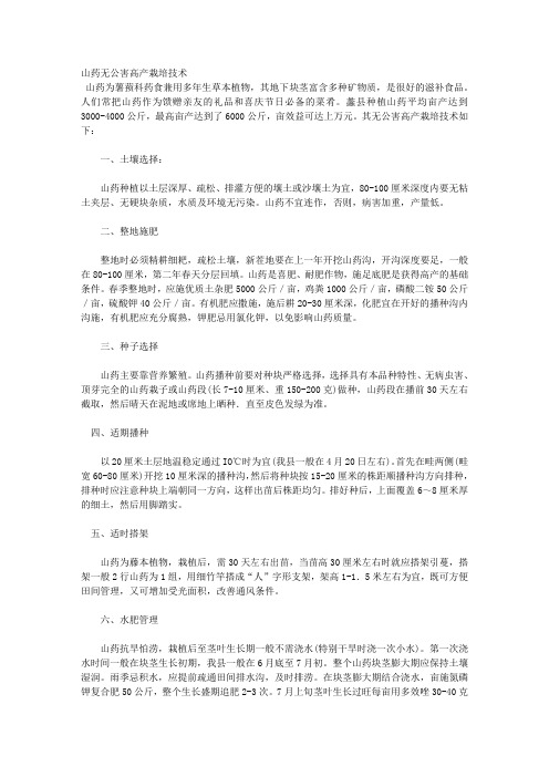 山药无公害高产栽培技术