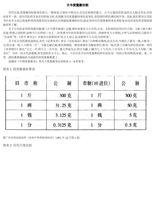 古今度量衡比较