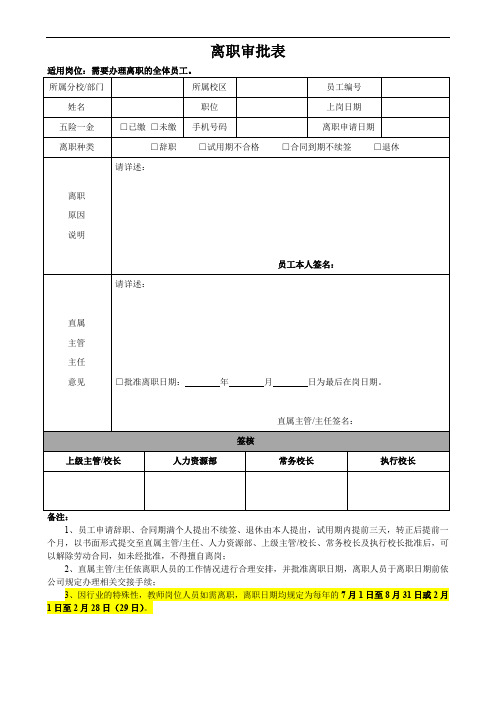 3、离职审批表