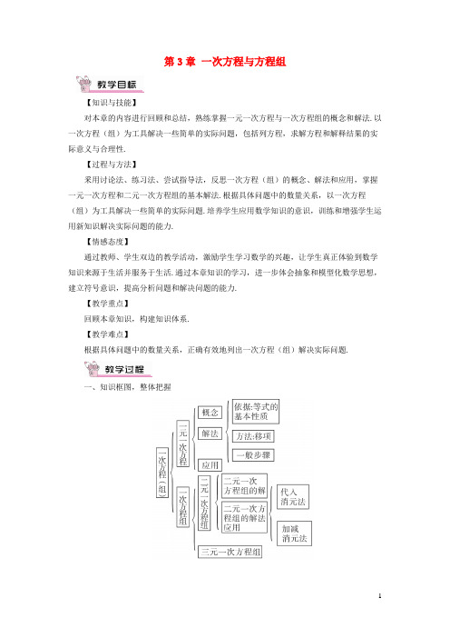 望奎县七中七年级数学上册 第3章 一次方程与方程组本章复习教案 沪科版