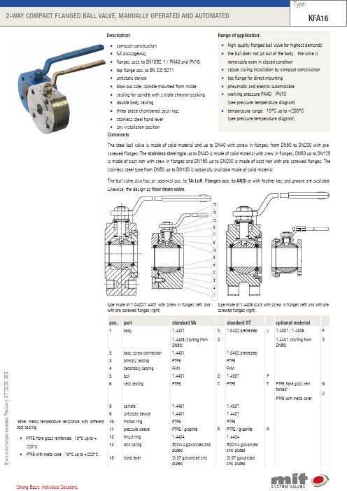 KFA16 2-WAY COMPACT FLANGED BALL VALVE说明书