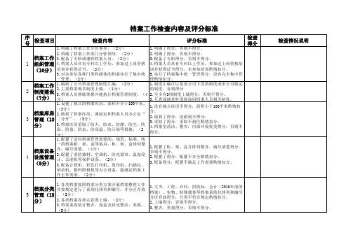 档案工作检查内容及评分标准