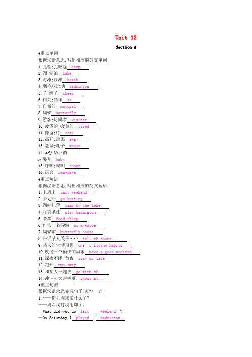 2020春七年级英语下册Unit12Whatdidyoudolastweekend知识清单课时作业新版人教新目标版