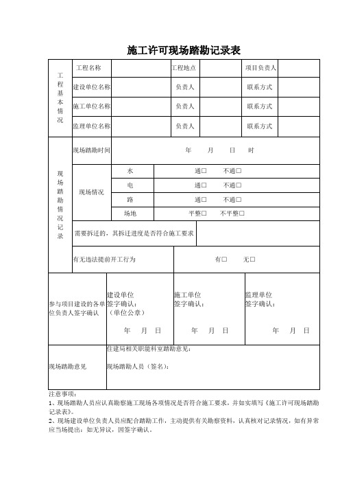 施工许可现场踏勘记录表