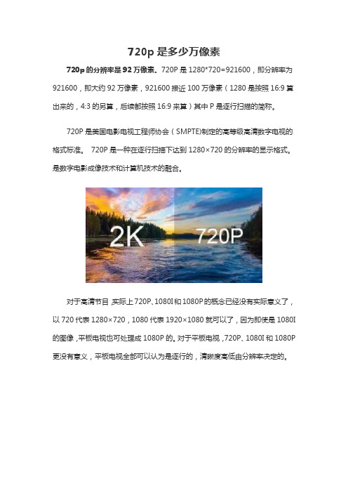 720p是多少万像素