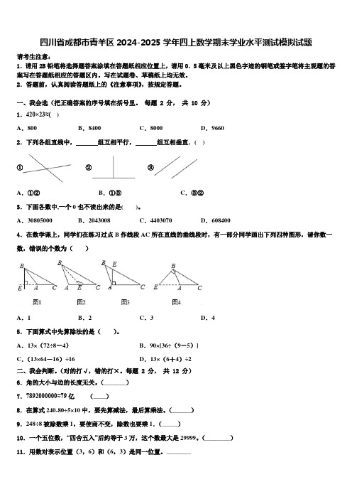 四川省成都市青羊区2024-2025学年四上数学期末学业水平测试模拟试题含解析