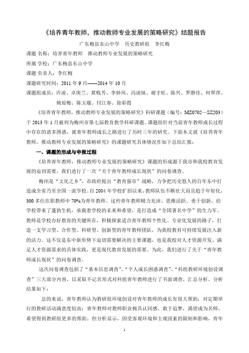 《培养青年教师,推动教师专业发展的策略研究》结题报告