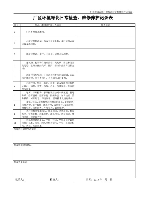 厂区环境绿化日常检查、维修养护记录表