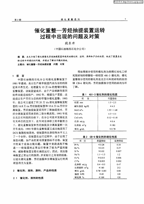 催化重整—芳烃抽提装置运转过程中出现的问题及对策