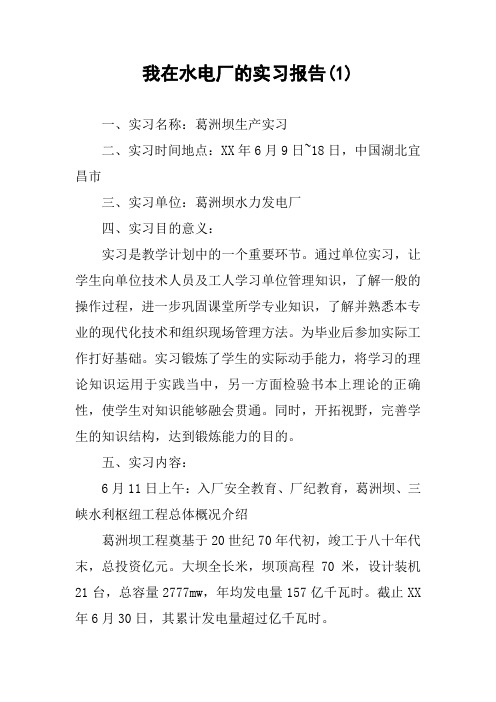 我在水电厂的实习报告(1)