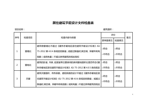 居住建筑节能设计文件检查表