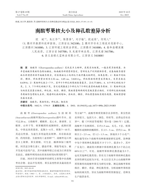 南酸枣果核大小及种孔数差异分析