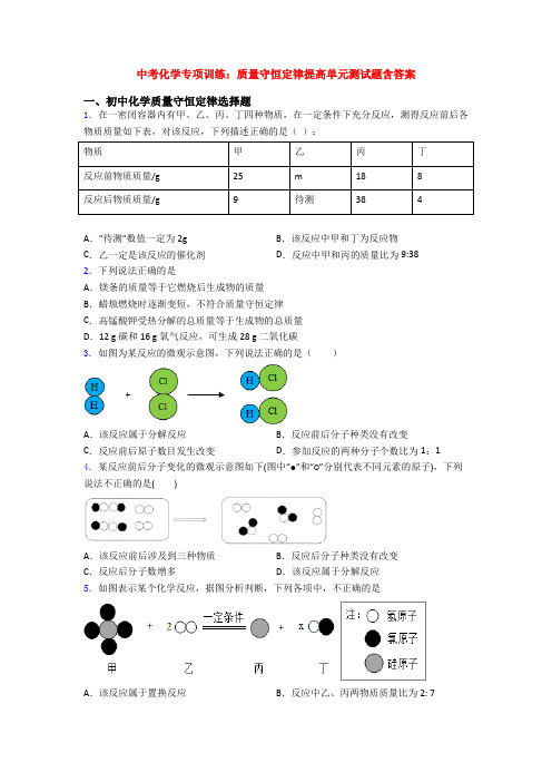 中考化学专项训练：质量守恒定律提高单元测试题含答案