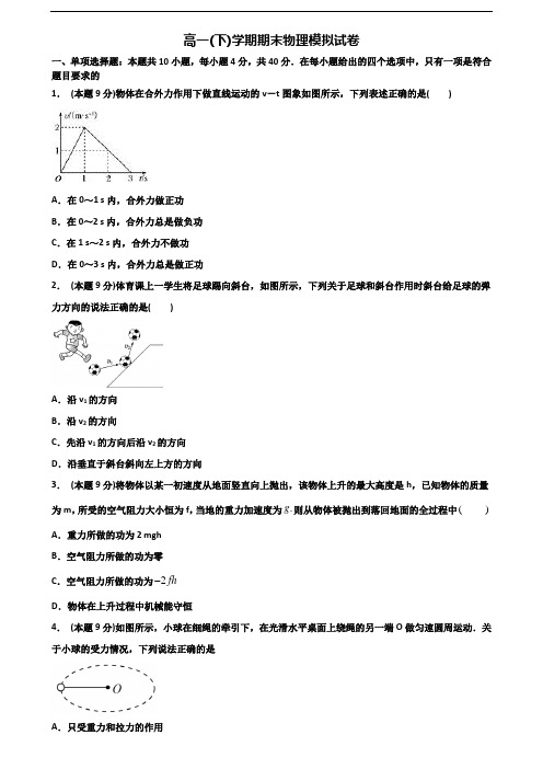 2020学年惠州市名校新高考高一物理下学期期末监测试题