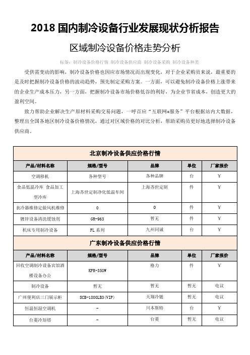 国内制冷设备行业发展现状分析报告 区域制冷设备价格走势分析