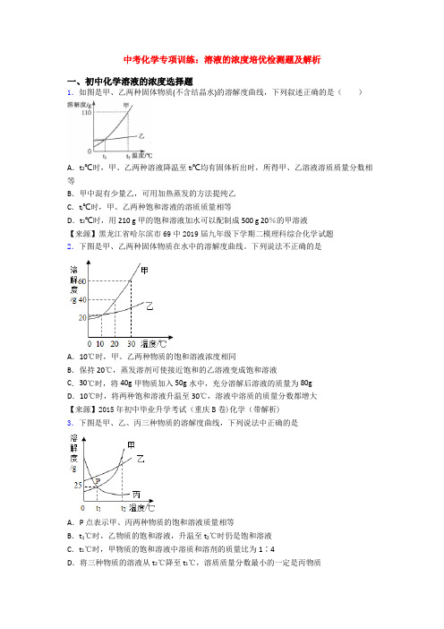 中考化学专项训练：溶液的浓度培优检测题及解析