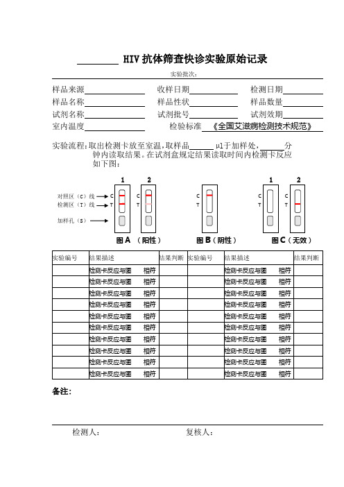 HIV抗体筛查快诊实验原始记录