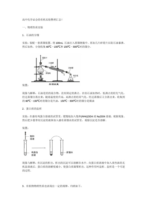 高中化学必会的有机实验整理汇总