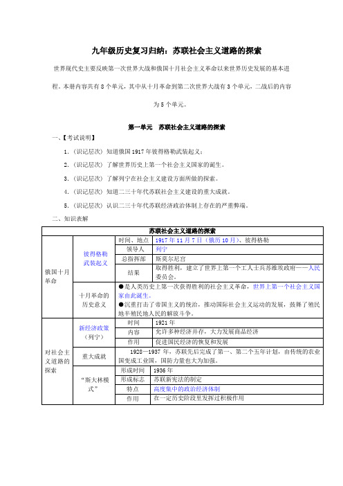 (完整版)九年级历史复习归纳：苏联社会主义道路的探索