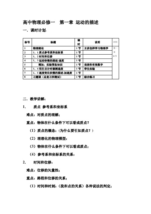 高中物理必修一  第一章 运动的描述