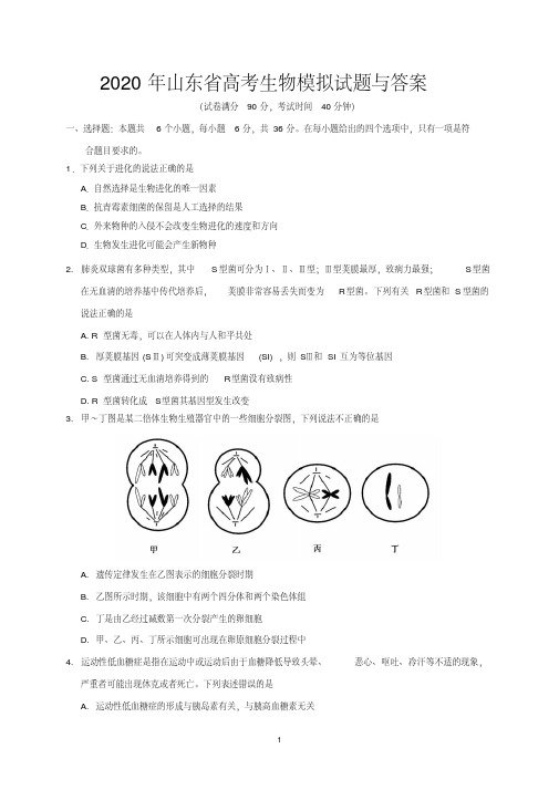 2020年山东省高考生物模拟试题与答案