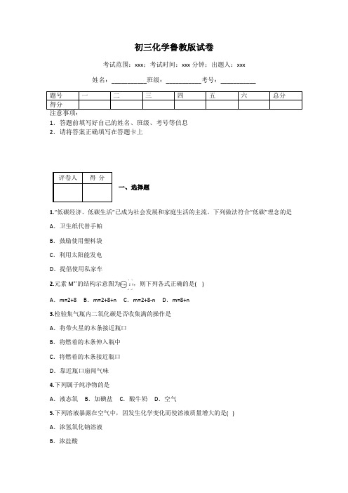 初三化学鲁教版试卷