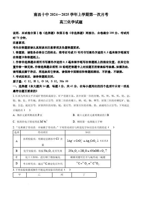 2024-2025学年江西省南昌市十中高三上学期第一次月考化学试题及答案