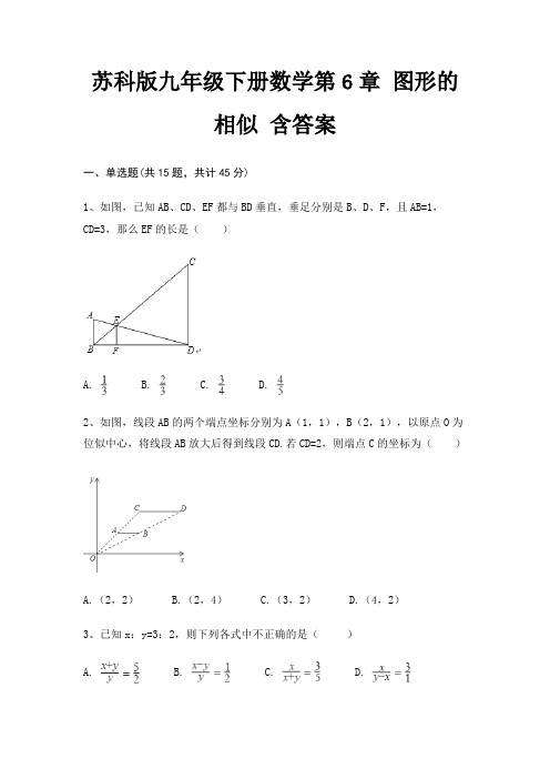 苏科版九年级下册数学第6章 图形的相似 含答案