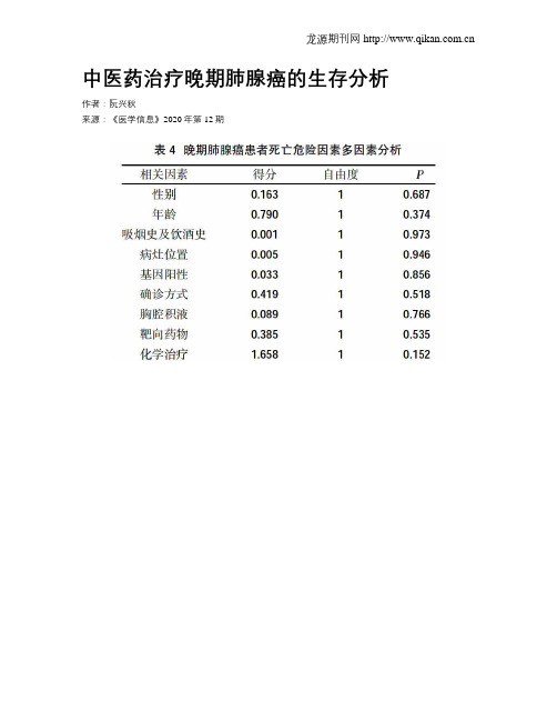 中医药治疗晚期肺腺癌的生存分析