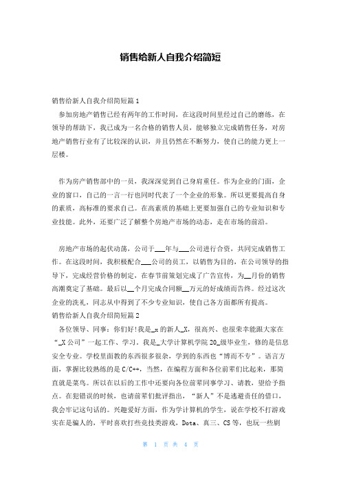 销售给新人自我介绍简短