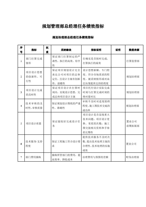 规划管理部总经理任务绩效指标