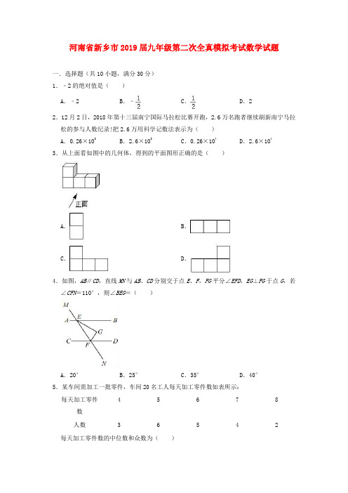 河南省新乡市九级数学第二次全真模拟考试试题