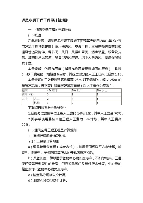 通风空调工程工程量计算规则