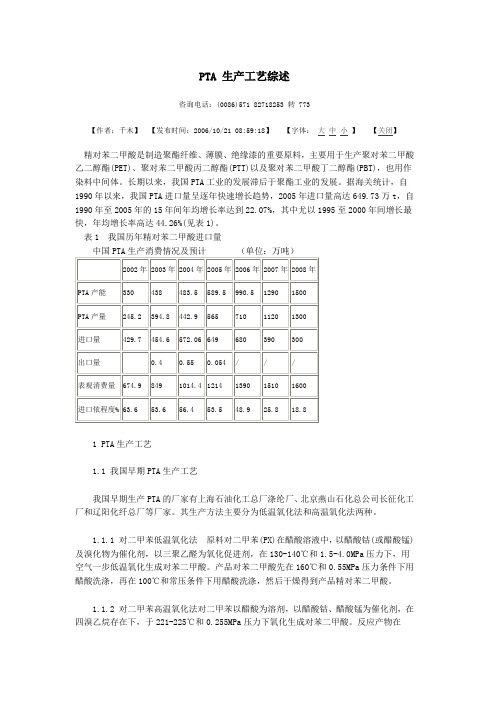 PTA 生产工艺综述