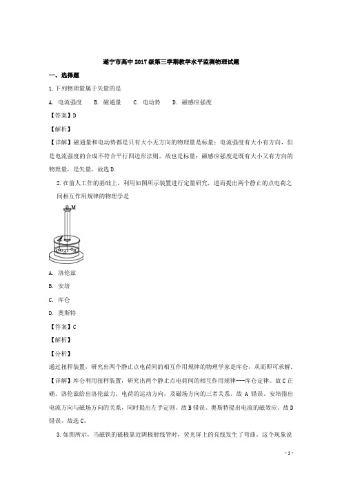 2018-2019学年四川省遂宁市高二上学期期末考试物理试题 解析版