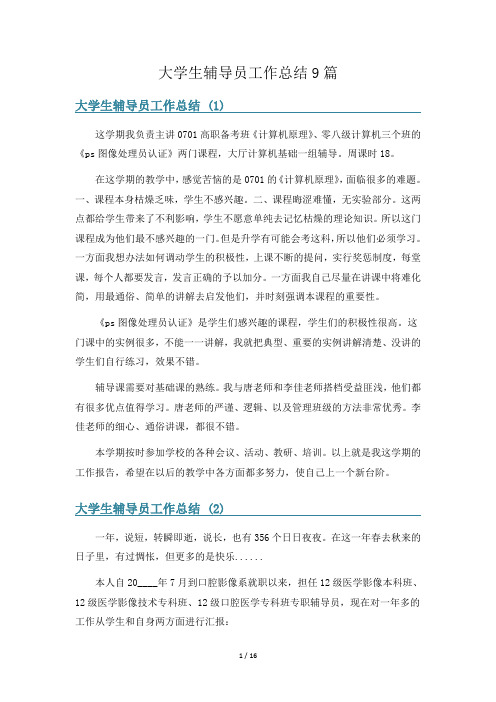 大学生辅导员工作总结9篇