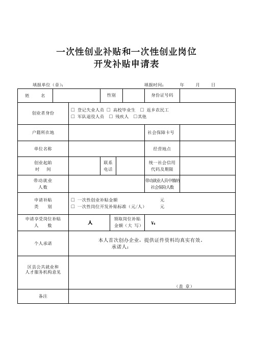 小微企业一次性创业补贴和一次性创业岗位开发补贴申请表