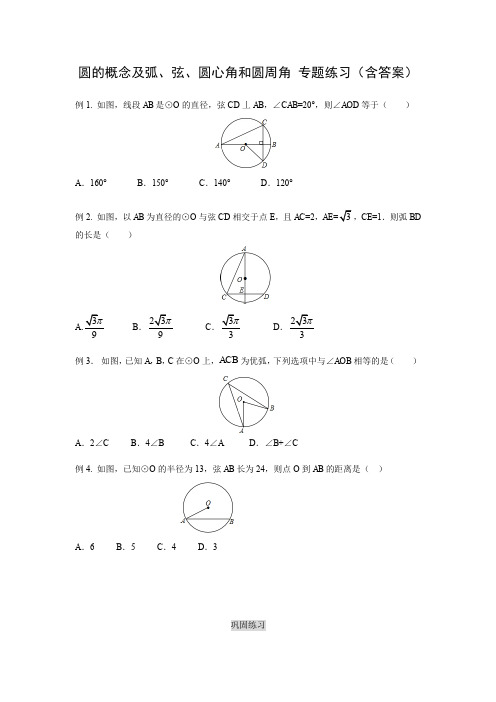 人教版 九年级数学上册 第24章 圆的概念及弧、弦、圆心角和圆周角 专题练习(含答案)