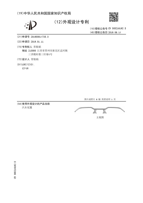 【CN305216192S】汽车尾翼【专利】