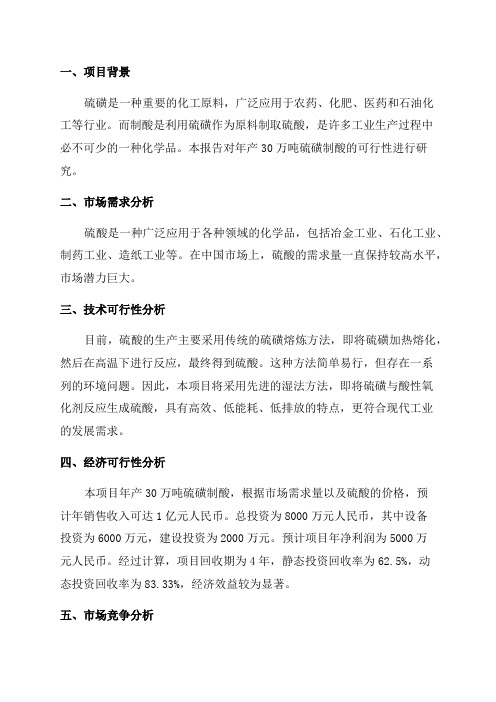 年产30万吨硫磺制酸可行性研究报告doc