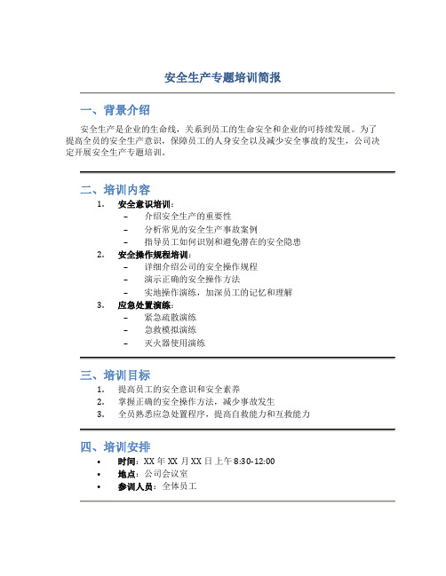 安全生产专题培训简报