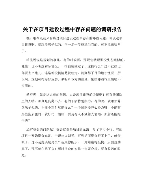 关于在项目建设过程中存在问题的调研报告