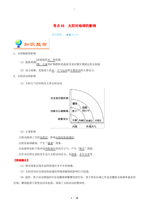 备战高考地理 考点一遍过 考点05 太阳对地球的影响(含解析)-人教版高三全册地理试题